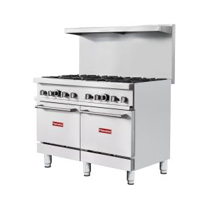 Flamaster FLM-R48 48” NG/LPG Commercial Gas Range, 8 Open Burners, 2 Standard Ovens, 306,000 BTU