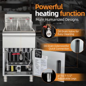 Flamaster FLM-F5-NG 21″ Natural Gas Floor Fryer, 75-80 lb, 5 Tubes, 150,000 BTU