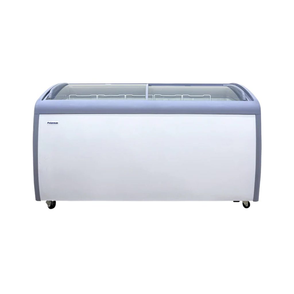 Polarman PLM-S460 60 1/4″ Mobile Ice Cream Display Freezer, Curved Sliding Lid with 5 Baskets, 11.65 cu. ft.