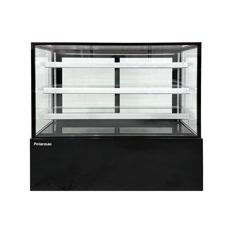 Polarman PLM-471SB 60" Negro 3-Estantes Vidrio Cuadrado Refrigerador de Mostrador de Panadería