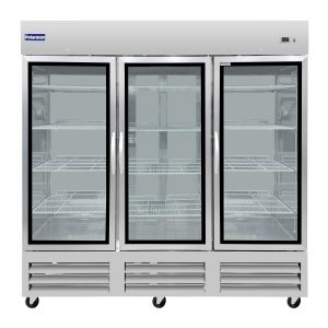 Polarman PLM-81RGS 81″ Reach-In Refrigerator with Triple Glass Doors with LED Lighting, Bottom Mount, Stainless Steel, 72 cu. ft.