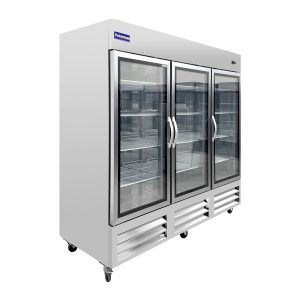 Polarman PLM-81RGS 81″ Reach-In Refrigerator with Triple Glass Doors with LED Lighting, Bottom Mount, Stainless Steel, 72 cu. ft.