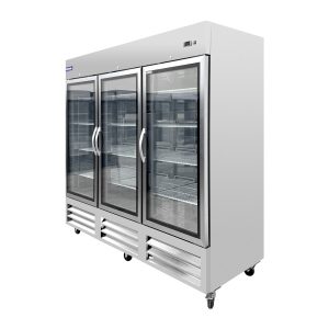 Polarman PLM-81RGS 81″ Reach-In Refrigerator with Triple Glass Doors with LED Lighting, Bottom Mount, Stainless Steel, 72 cu. ft.