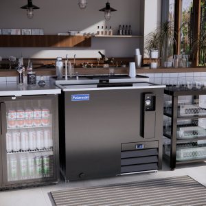 Polarman PLM-B36A 36 13/16″ Top Loading Bottle Cooler with Sliding Lid & Bottle Opener, Black Exterior