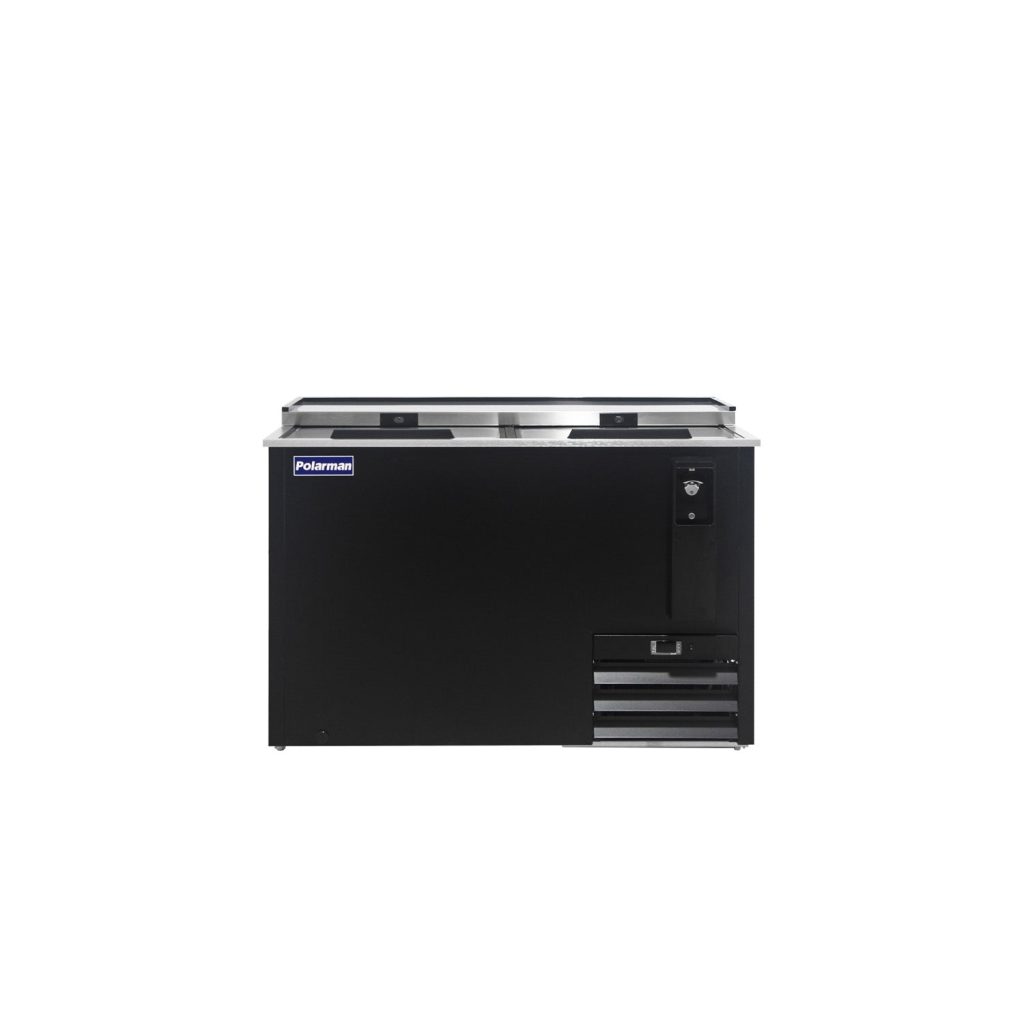 Polarman PLM-B50A 49 7/16″ Top Loading Bottle Cooler with 2 Sliding Lids & Bottle Opener, Black Exterior