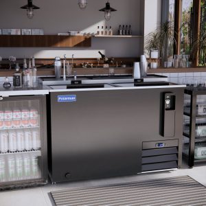 Polarman PLM-B50A 49 7/16″ Top Loading Bottle Cooler with 2 Sliding Lids & Bottle Opener, Black Exterior