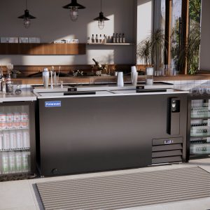 Polarman PLM-B65A 64 5/16″ Top Loading Bottle Cooler with 2 Sliding Lids & Bottle Opener, Black Exterior