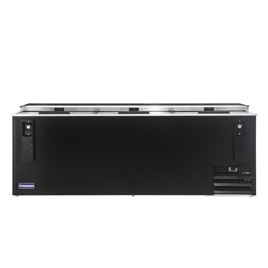 Polarman PLM-B95A 95 5/16″ Top Loading Bottle Cooler with 3 Sliding Lids & Bottle Opener, Black Exterior