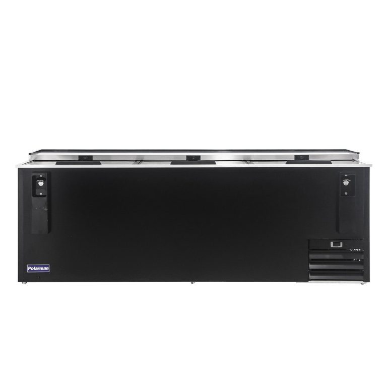 Polarman PLM-B95A 95 5/16" Top Loading Bottle Cooler with 3 Sliding Lids & Bottle Opener, Black Exterior