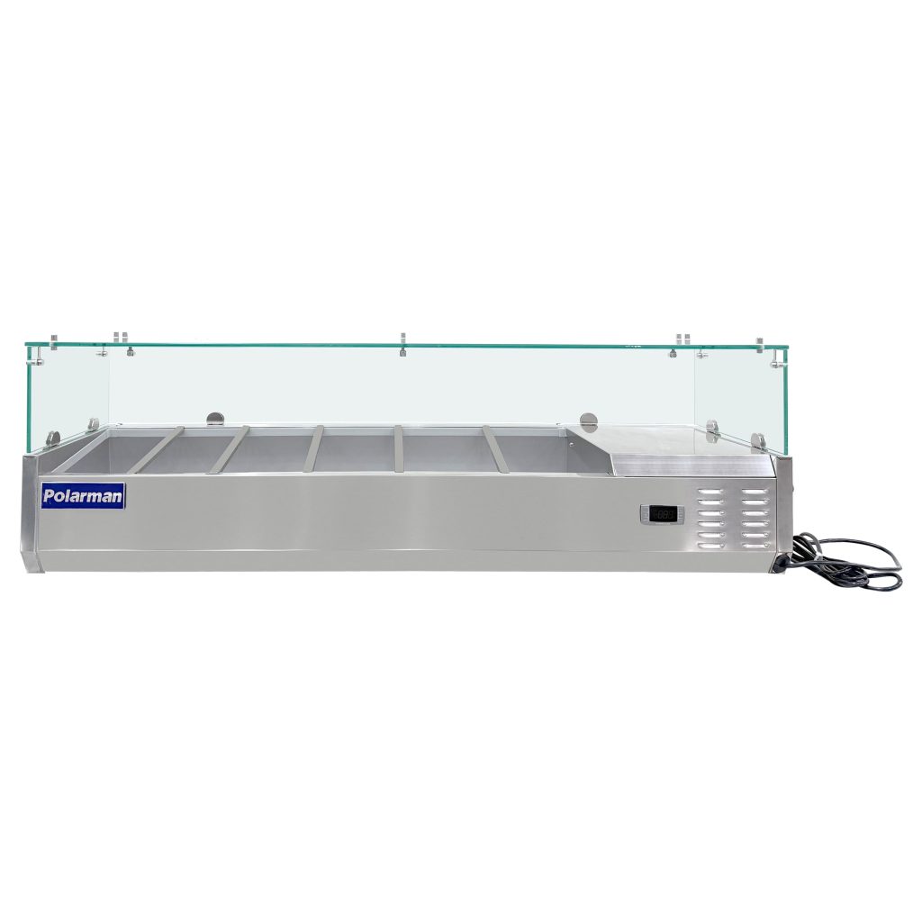 Polarman PLM-PDX-55G 55″ Countertop Refrigerated Topping Rail with Sneeze Guard