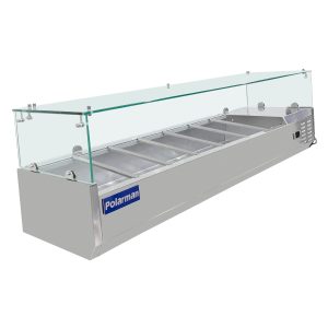 Polarman PLM-PDX-63G 63″ Countertop Refrigerated Topping Rail with Sneeze Guard