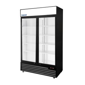 Polarman PLM-SGD44R 44 1/2″ Black Refrigerated Double Swing Glass Door Merchandiser with LED Lighting, 31 cu.ft（SS-P1000WB-A）
