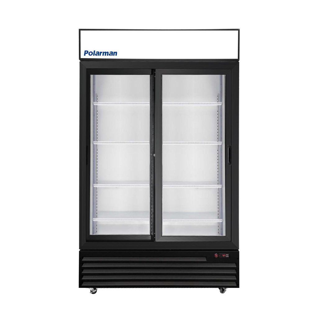Polarman PLM-SGD44R-S 44 1/2″ Black Refrigerated Double Sliding Glass Door Merchandiser with LED Lighting, 31 cu.ft（SS-P1000WB-B）