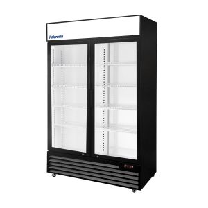 Polarman PLM-SGD52R 52 2/5″ Black Refrigerated Double Swing Glass Door Merchandiser with LED Lighting, 43 cu.ft（SS-P1400WA-A）