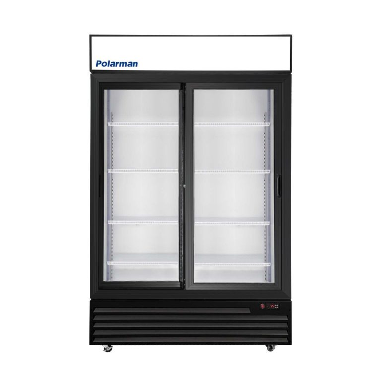 Polarman PLM-SGD52R-S 52 2/5" Negro Refrigerador de Puertas Correderas Dobles de Cristal con Iluminación LED, 43 pies cúbicos (SS-P1400WA-B)