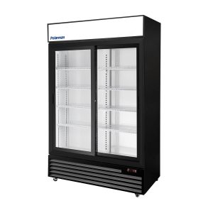 Polarman PLM-SGD52R-S 52 2/5″ Black Refrigerated Double Sliding Glass Door Merchandiser with LED Lighting, 43 cu.ft（SS-P1400WA-B）