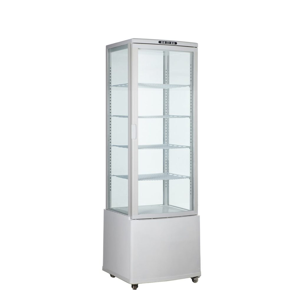 Polarman RT-235L-3 22″ 4-Sided White Glass Refrigerated Display Case