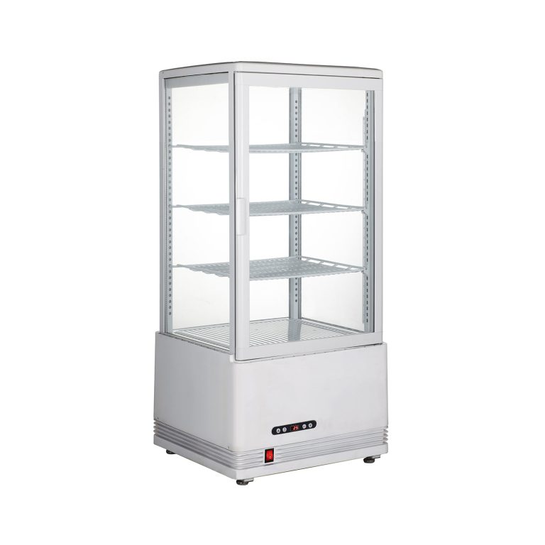 Polarman RT-78L-3 18" de Counter Top 4 Lados Blanco de Vidrio Refrigerado de Exposición
