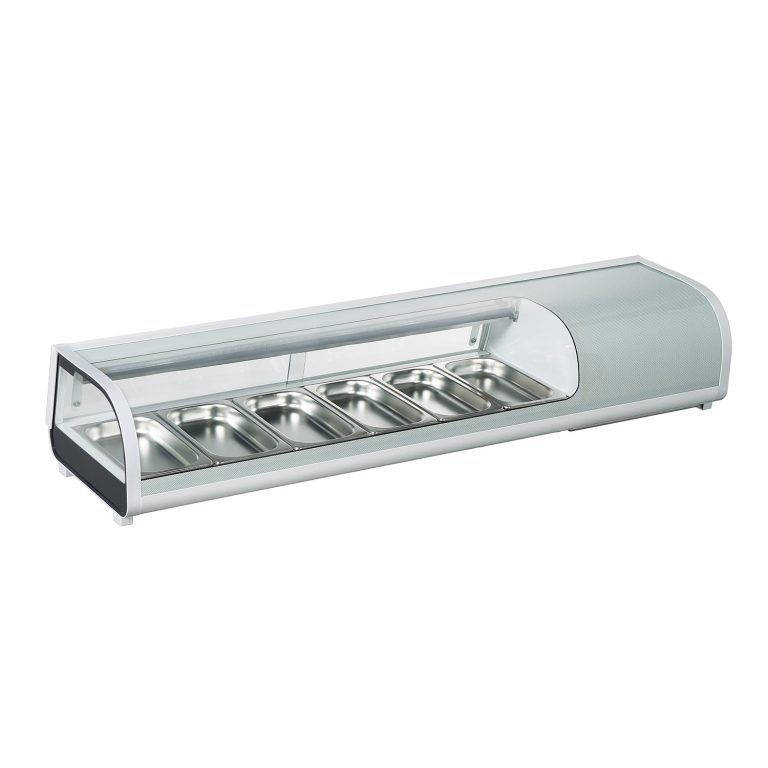 Polarman RTS-62L 60 1/5" Countertop Refrigerated Sushi Display Case with Sliding Door, (6) 1/3 Size Pans, Blanco