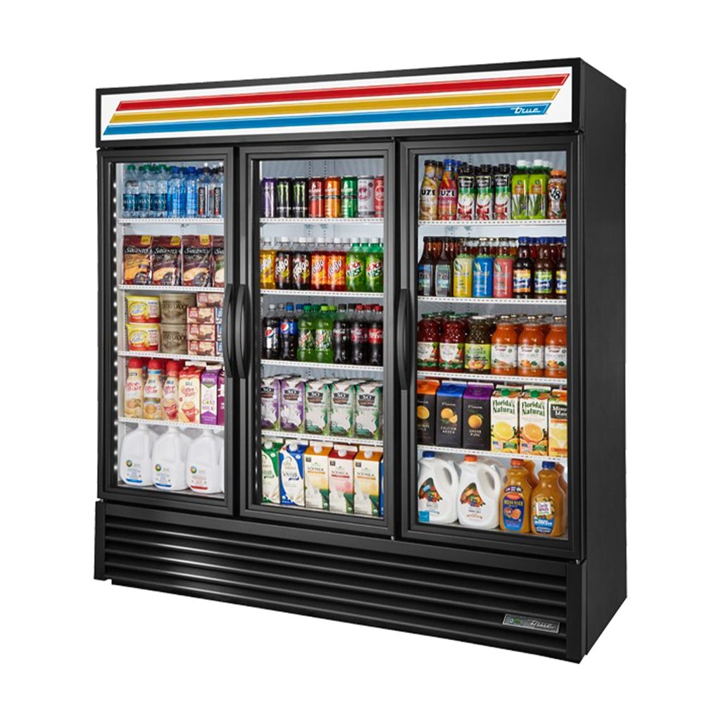 True GDM-72-HC~TSL01 78 1/8″ Black Refrigerated Glass Door Merchandiser with LED Lighting