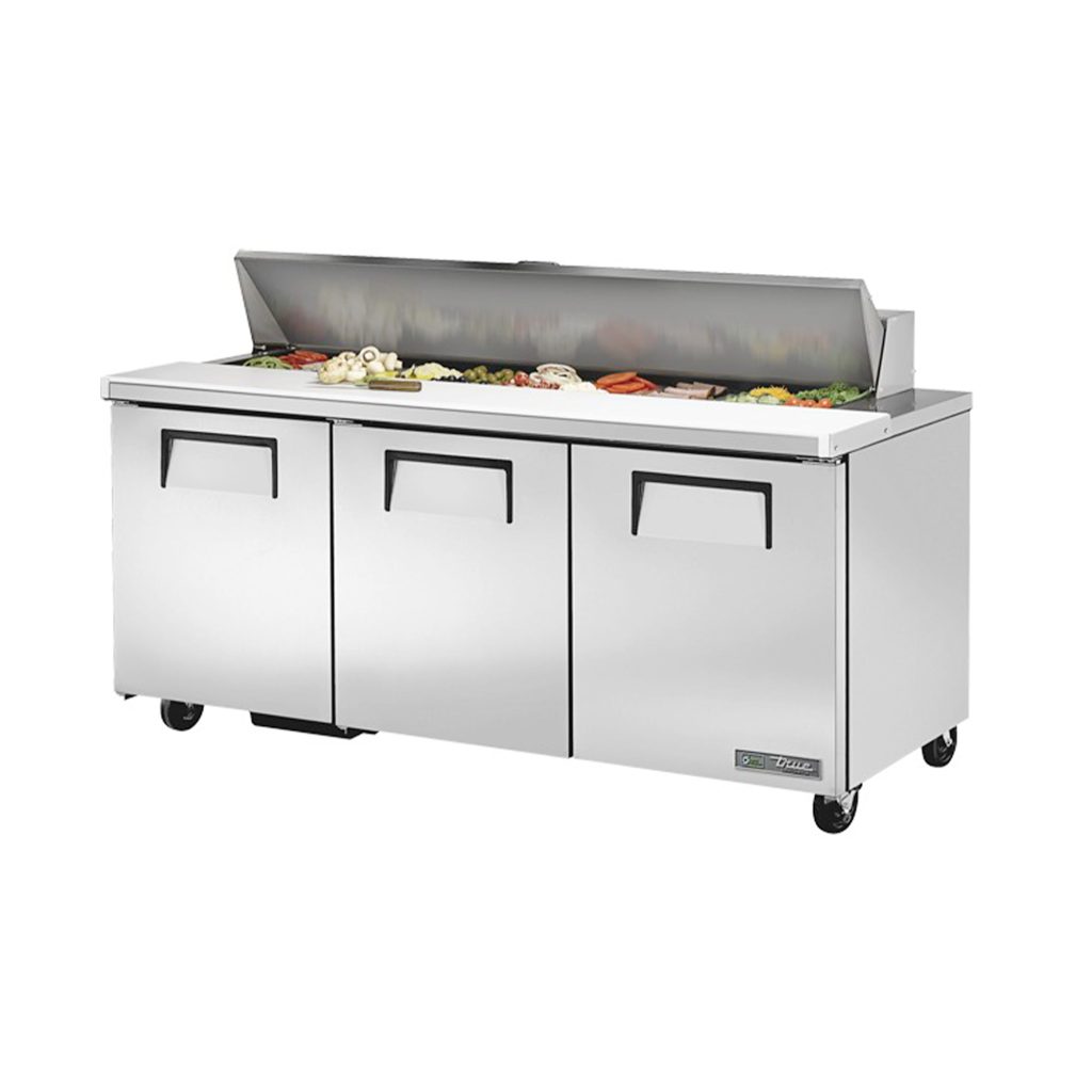 True TSSU-72-18-HC 72 3/8″ 3 Door Refrigerated Sandwich Prep Table