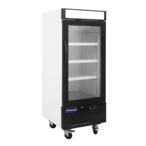 Polarman PLM-HGD12F 25″ Black Single Swing Glass Door Merchandiser Freezer with LED Lighting, 12 cu.ft