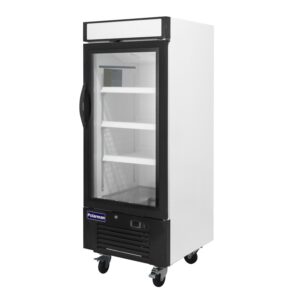 Polarman PLM-HGD12F 25″ Black Single Swing Glass Door Merchandiser Freezer with LED Lighting, 12 cu.ft