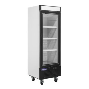 Polarman PLM-HGD16F 25″ Black Single Swing Glass Door Merchandiser Freezer with LED Lighting, 16 cu.ft