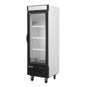 Polarman PLM-HGD16F 25″ Black Single Swing Glass Door Merchandiser Freezer with LED Lighting, 16 cu.ft