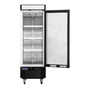 Polarman PLM-HGD16R 25″ Black Refrigerated Single Swing Glass Door Merchandiser with LED Lighting, 16 cu.ft