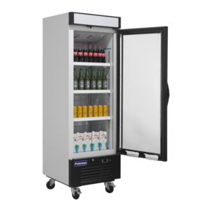 Polarman PLM-HGD16R 25″ Black Refrigerated Single Swing Glass Door Merchandiser with LED Lighting, 16 cu.ft