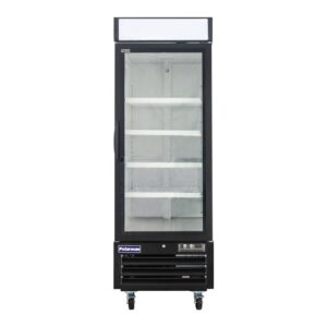 Polarman PLM-HGD23F 26 3/4″ Black Single Swing Glass Door Merchandiser Freezer with LED Lighting, 23 cu.ft