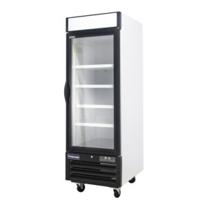 Polarman PLM-HGD23F 26 3/4″ Black Single Swing Glass Door Merchandiser Freezer with LED Lighting, 23 cu.ft