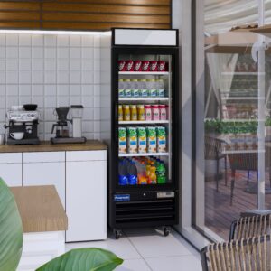 Polarman PLM-HGD23R 26 3/4″ Black Refrigerated Single Swing Glass Door Merchandiser with LED Lighting, 23 cu.ft