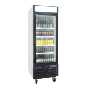 Polarman PLM-HGD23R 26 3/4″ Black Refrigerated Single Swing Glass Door Merchandiser with LED Lighting, 23 cu.ft