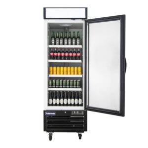 Polarman PLM-HGD23R 26 3/4″ Black Refrigerated Single Swing Glass Door Merchandiser with LED Lighting, 23 cu.ft