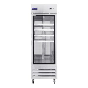 Polarman PLM-27RGS 26 3/4″ Reach-In Refrigerator with Single Glass Door with LED Lighting, Bottom Mount, Stainless Steel, 23 cu. ft.