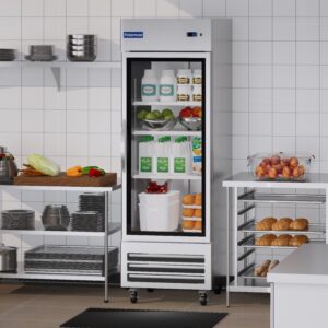 Polarman PLM-27RGS 26 3/4″ Reach-In Refrigerator with Single Glass Door with LED Lighting, Bottom Mount, Stainless Steel, 23 cu. ft.
