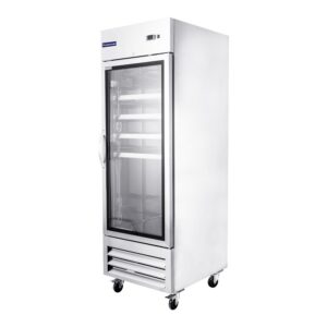 Polarman PLM-27RGS 26 3/4″ Reach-In Refrigerator with Single Glass Door with LED Lighting, Bottom Mount, Stainless Steel, 23 cu. ft.