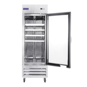 Polarman PLM-27RGS 26 3/4″ Reach-In Refrigerator with Single Glass Door with LED Lighting, Bottom Mount, Stainless Steel, 23 cu. ft.