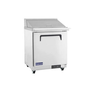 Polarman PLM-S29KS 28 15/16″ Stainless Steel Mega Top Sandwich Prep Table with One Solid Full Door, (12) 1/6 Size Pans