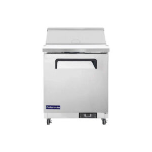 Polarman PLM-S29S 28 15/16″ Stainless Steel Sandwich Prep Table with One Solid Full Door, (8) 1/6 Size Pans