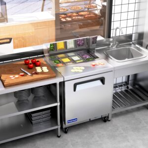 Polarman PLM-S29S 28 15/16″ Stainless Steel Sandwich Prep Table with One Solid Full Door, (8) 1/6 Size Pans