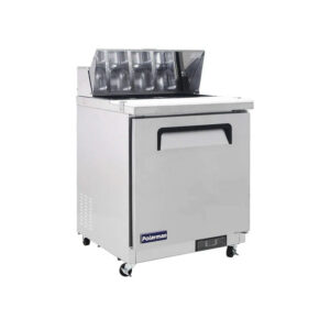 Polarman PLM-S29S 28 15/16″ Stainless Steel Sandwich Prep Table with One Solid Full Door, (8) 1/6 Size Pans
