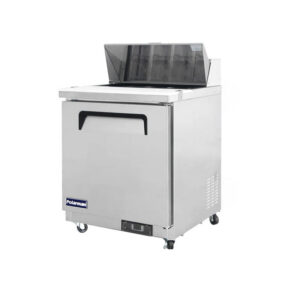 Polarman PLM-S29S 28 15/16″ Stainless Steel Sandwich Prep Table with One Solid Full Door, (8) 1/6 Size Pans