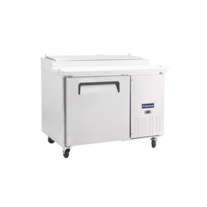 Polarman PLM-P44S 47 3/8″ Refrigerated Pizza Prep Table with One Solid Full Door, (6) 1/3 Size Pans