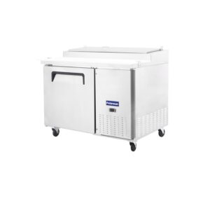 Polarman PLM-P44S 47 3/8″ Refrigerated Pizza Prep Table with One Solid Full Door, (6) 1/3 Size Pans