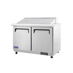 Polarman PLM-S48KS 48 1/4″ Stainless Steel Mega Top Sandwich Prep Table with Two Solid Full Doors, (18) 1/6 Size Pans