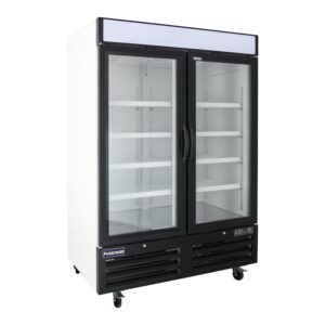 Polarman PLM-HGD48R 53 15/16″ Black Refrigerated Double Swing Glass Door Merchandiser with LED Lighting, 48 cu.ft
