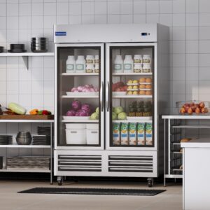 Polarman PLM-54RGS 53 15/16″ Reach-In Refrigerator with Double Glass Doors with LED Lighting, Bottom Mount, Stainless Steel, 49 cu. ft.